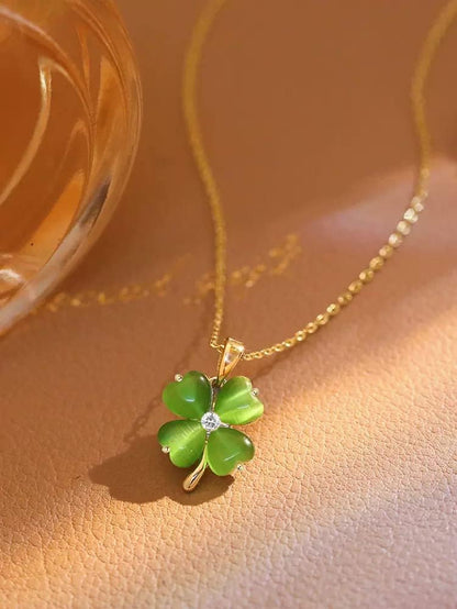 Green 4 Leaf Clover Necklace for Women, Lucky Pendant Chain Necklace Jewelry