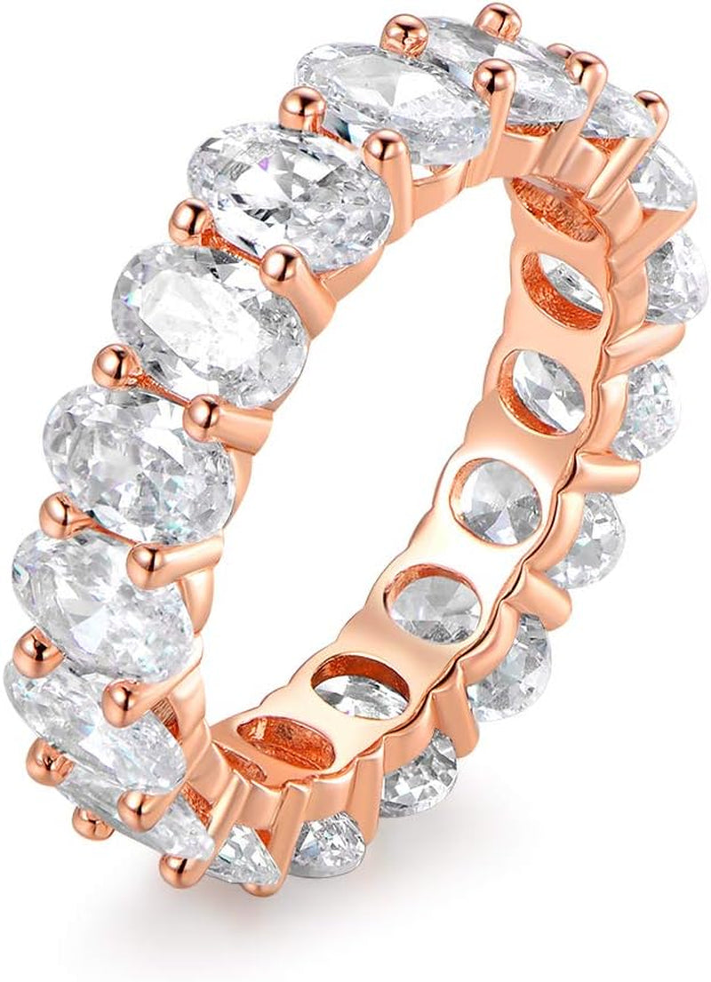 Barzel 18K White Gold/Rose Gold & Gold Plated Eternity Oval Cut Cubic Zirconia Eternity Ring Band
