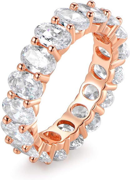 Barzel 18K White Gold/Rose Gold & Gold Plated Eternity Oval Cut Cubic Zirconia Eternity Ring Band
