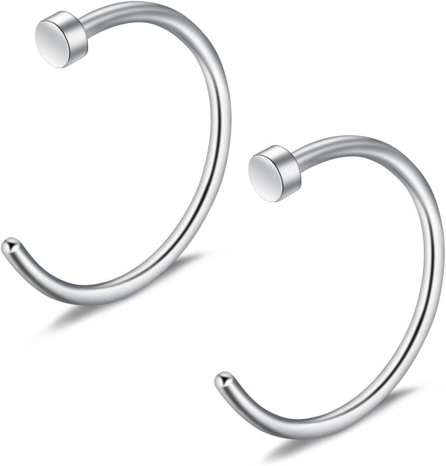 Ruifan 10Pcs Stainless Steel Body Jewelry Piercing Earrings Nose Hoop Ring Unisex 22G 20G 18G 5/16"