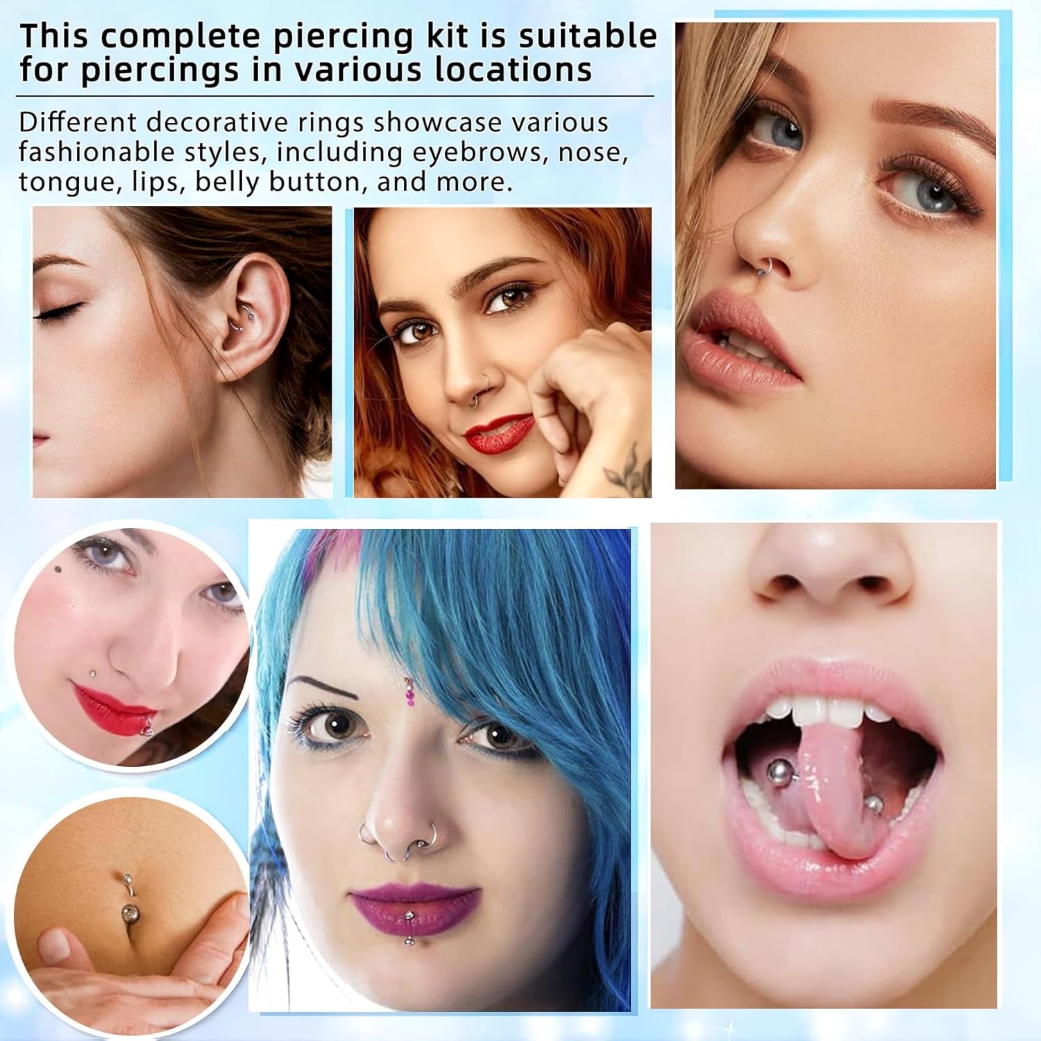 153Pcs Piercing Kit: 12G, 14G, 16G, 20G Needles & 316L Stainless Steel Jewelry for Nose, Belly, Lip, Ear & More