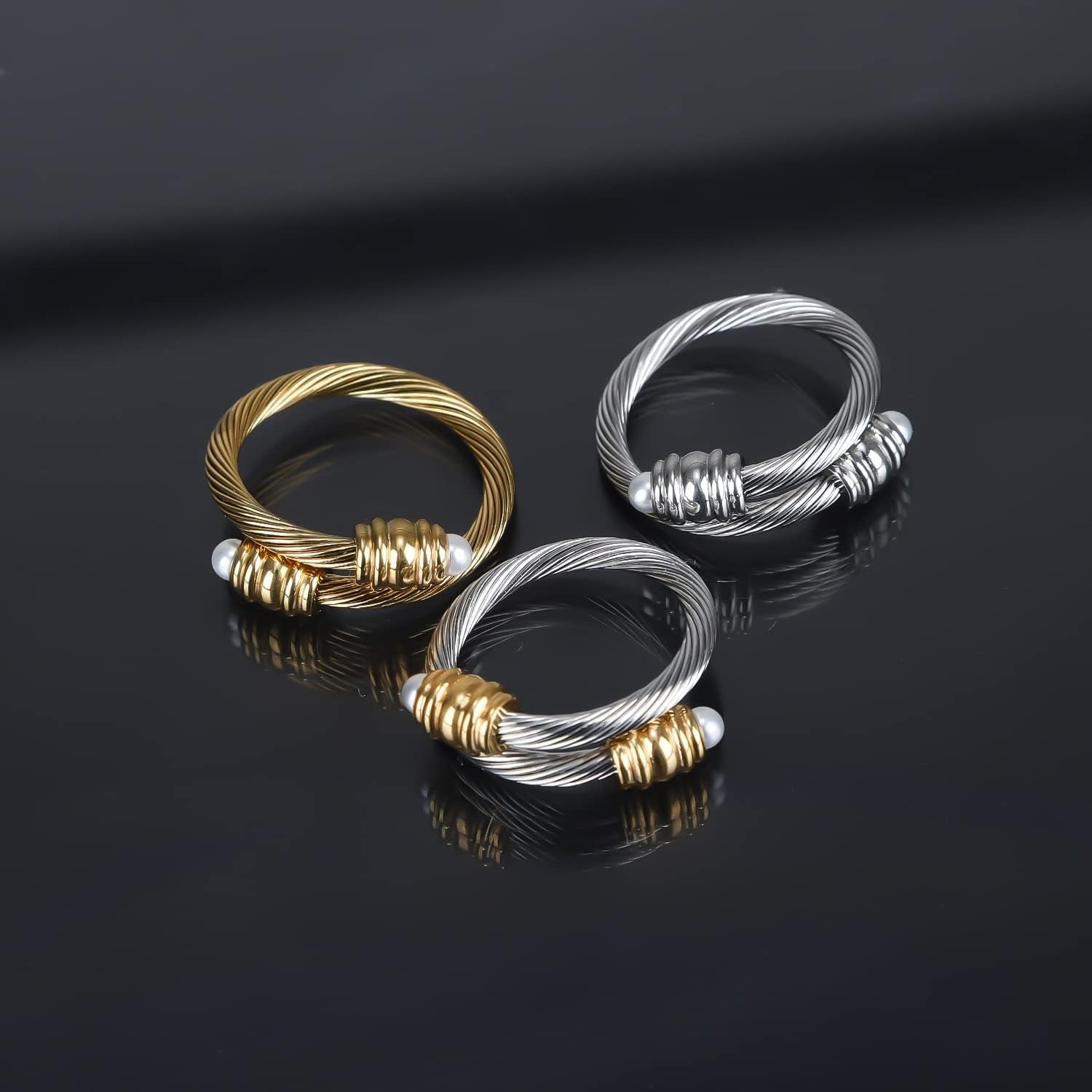 Cable Ring, a Cuff Pearl Ring Designed to Fit Finger Circumference between 70Mm-90Mm
