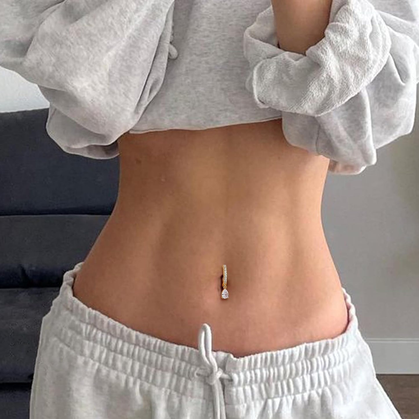 FIBO STEEL 14K Gold Plated Belly Button Rings for Women 316L Surgical Steel Clicker Belly Rings CZ Snake Flower Curved Reverse Navel Rings Belly Piercing Jewelry Barbell 14G