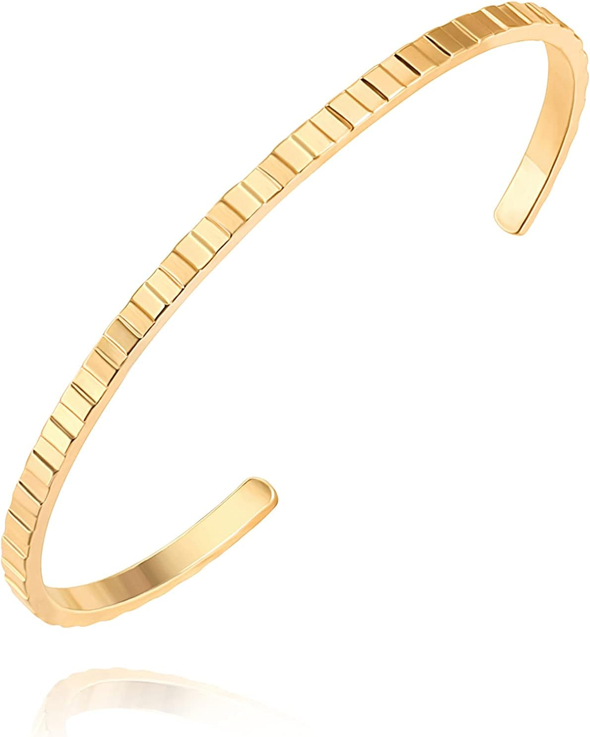 PEARLADA 18K Gold Cuff Bracelet for Women, Chunky Open Bangle Adjustable Bracelet, Trendy Statement Jewelry