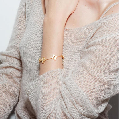 18K Gold Plated Clover Bracelet for Women, Hollow Four Leaf Clover Bracelet, Cross Flower Chain, Jewelry Gift for Birthday and Valentine'S Day with Gift Box
