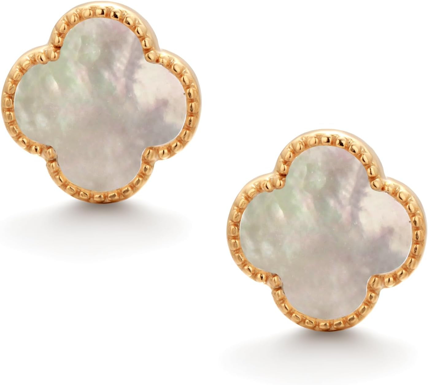 925 Sterling Silver 18K Gold Plated Clover Stud Earrings for Women with Mother of Pearl, 925 Sterling Silver Dainty Lucky Clover Jewelry Gift