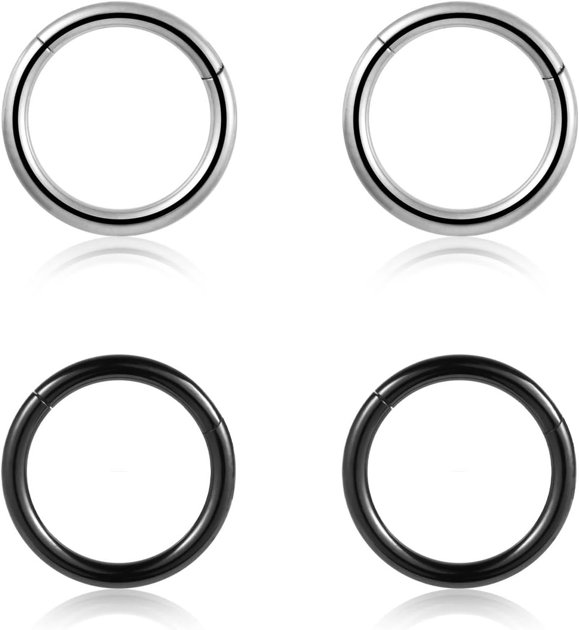 4Pcs 16G 18G 20G Surgical-Steel-Piercing-Ring-Nose-Rings-Hinged-Hoop-Earrings,6Mm 8Mm 10Mm 12Mm Seamless Stainless Steel Clicker Eyebrow Septum Piercing Hoop,Sliver Black Gold Rose Gold Rainbow Body Jewelry Set