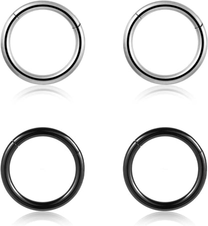 4Pcs 16G 18G 20G Surgical-Steel-Piercing-Ring-Nose-Rings-Hinged-Hoop-Earrings,6Mm 8Mm 10Mm 12Mm Seamless Stainless Steel Clicker Eyebrow Septum Piercing Hoop,Sliver Black Gold Rose Gold Rainbow Body Jewelry Set