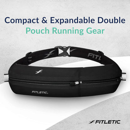 Woman wearing water-resistant running belt during jog