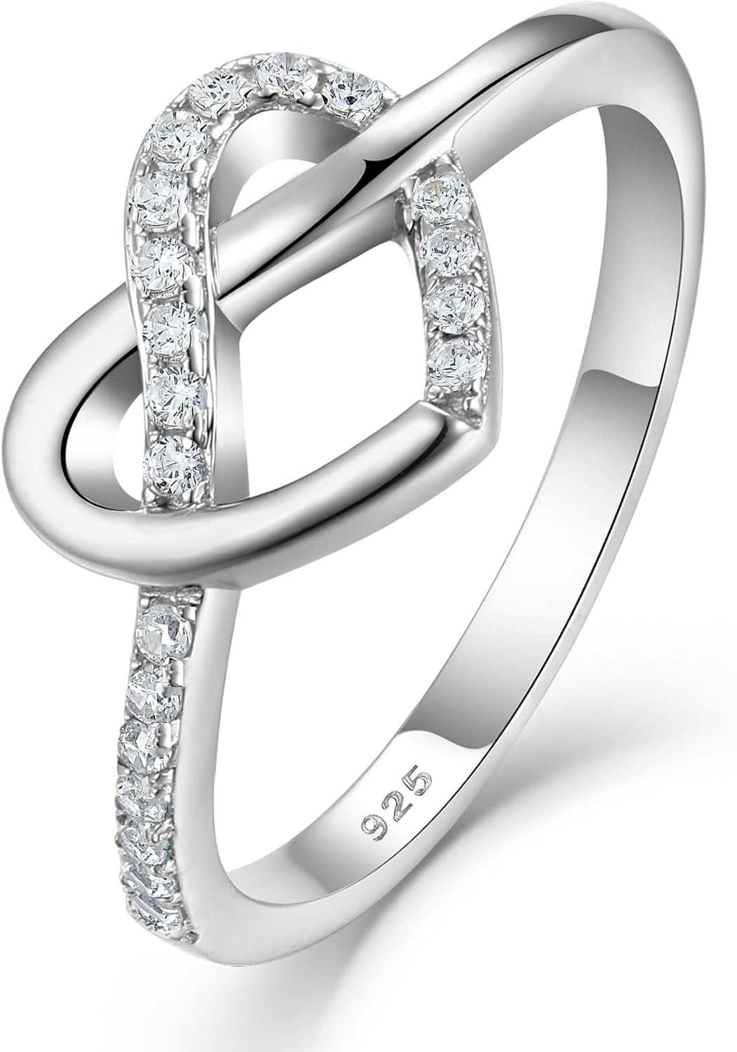 YL Love Knot Heart Promise Ring 925 Sterling Silver Infinity Rings Birthstone Anniversary Band for Women