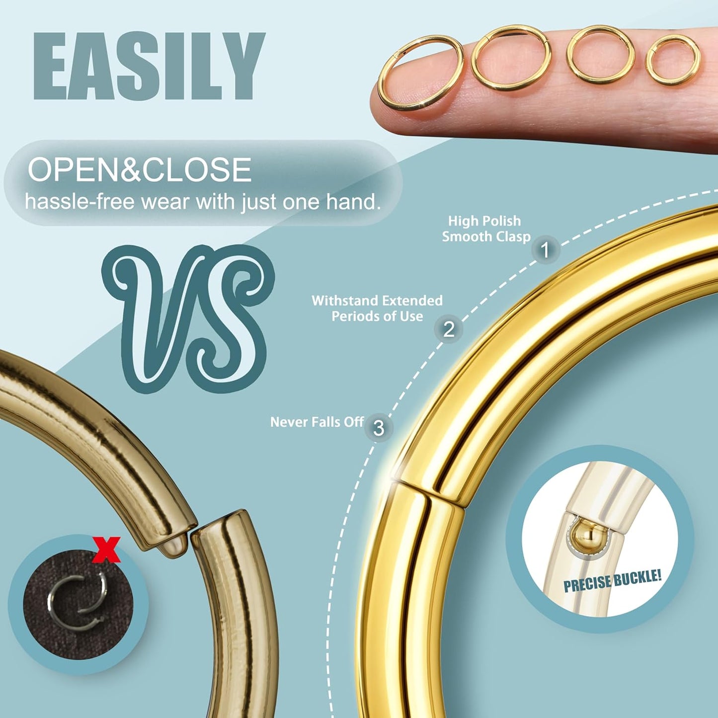 Jstyle 8 Pcs 16G/18G 316L Surgical Steel Nose Rings Hoops Septum Rings Lip Ring Hypoallergenic Nose Clicker Ring Tragus Helix Cartilage Daith Rook Sleeper Earring Body Piercing Jewerly for Women Men