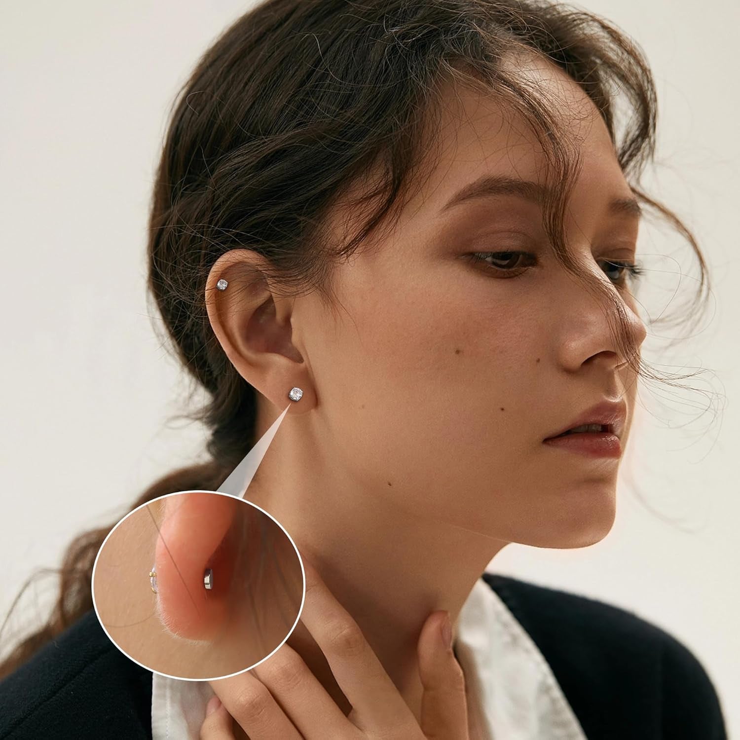 Jstyle 4-7MM Magnetic Earrings for Men Women Shiny round Cubic Zirconia Stud Earrings for Non-Pierced Ears Hypoallergenic Stainless Steel Fake Earrings Not Easy to Fall Off