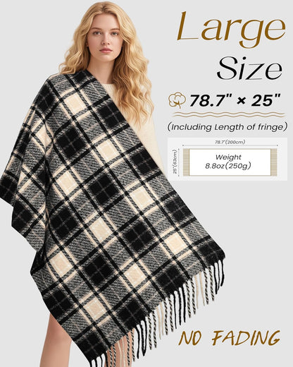 Winter Scarf for Women, Fashion Long Plaid Shawls Big Grid Winter Warm Lattice Large Scarf