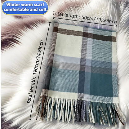 Plaid Winter Scarf for Women, 74X20 Inches, Soft Acrylic-Cotton Blend, Classic Design