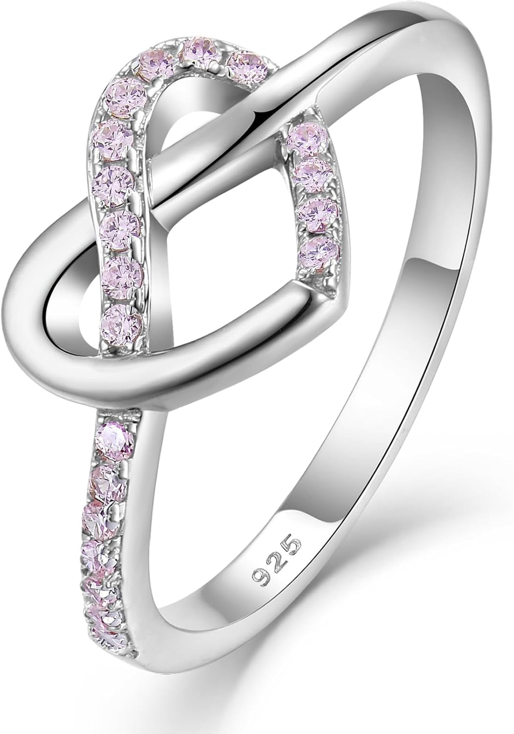 YL Love Knot Heart Promise Ring 925 Sterling Silver Infinity Rings Birthstone Anniversary Band for Women