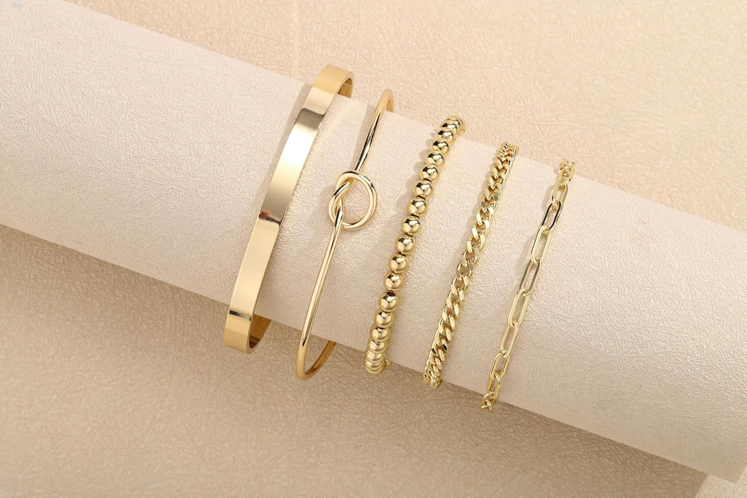 Piercingj Stackable Bracelet Set for Women Dainty Gold Beaded Chain Cuban Link Bracelets Layered Paperclip Love Knot Cuff Bangle Pulsera Jewelry