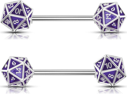 OUFER 2PCS Icosahedron Dice Nipple Rings, 14G 316L Surgical Steel Nipple Barbells, Nipple Jewelry for Women