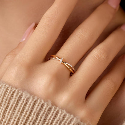 Twisted Knot CZ Ring for Women 925 Sterling Silver Infinity Love Promise Ring 14K Gold Plated Intertwine Ring to Daughter Mother Wedding Band Engagement Ring Birthday Christmas Jewelry Gifts