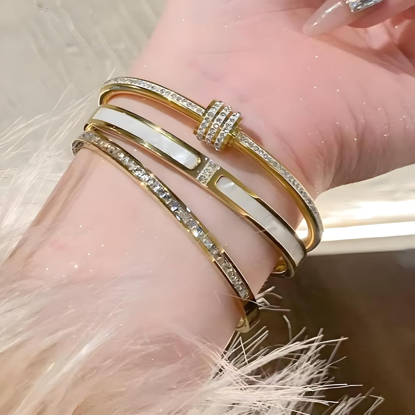 Starry night style gold plated stackable bangle bracelet