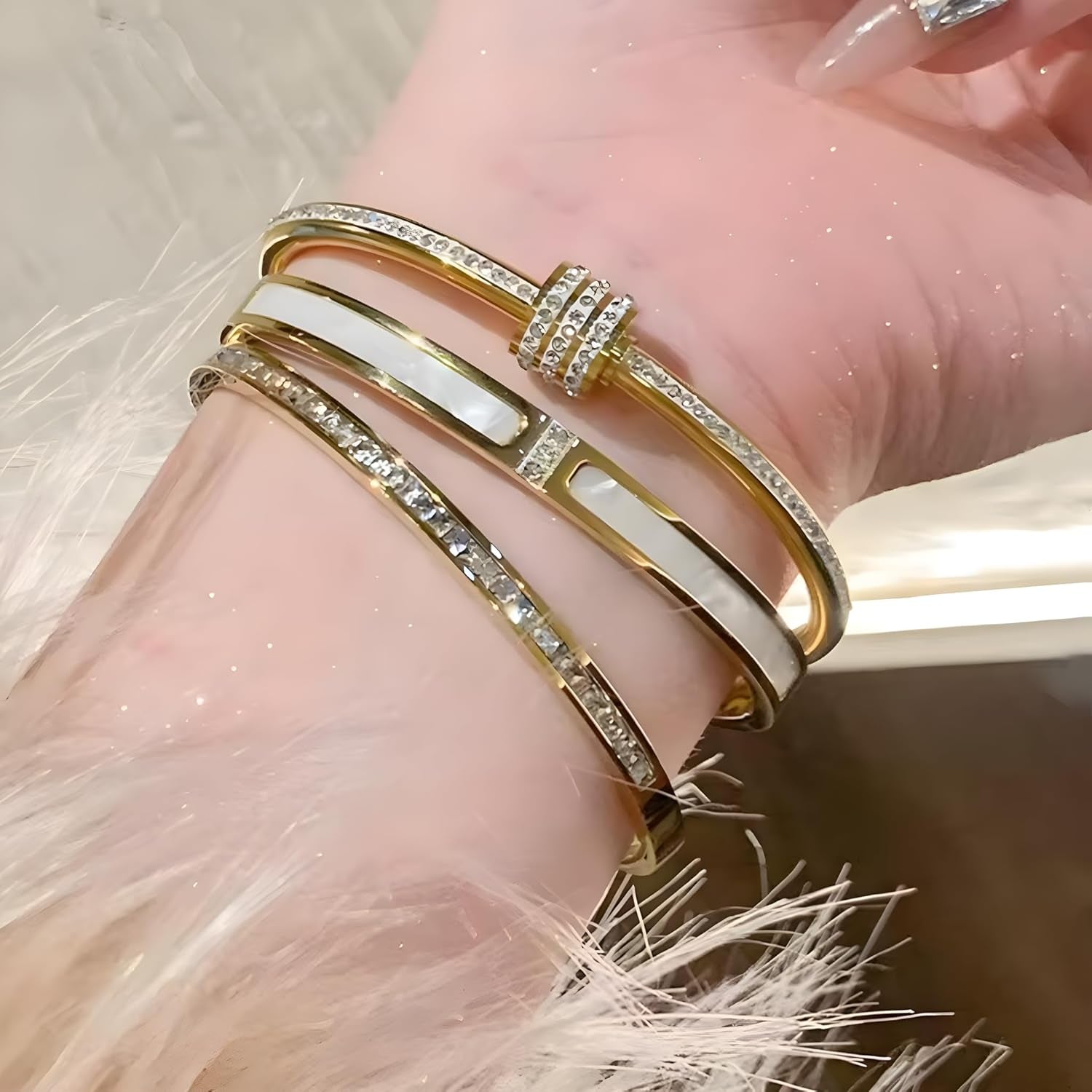 Starry night style gold plated stackable bangle bracelet