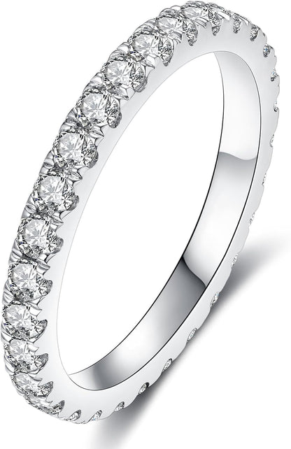 IMOLOVE Lab Grown Diamond Wedding Bands, 0.3-0.42 Carat, Eternity Rings in 18K White Gold & Sterling Silver Size 4-11