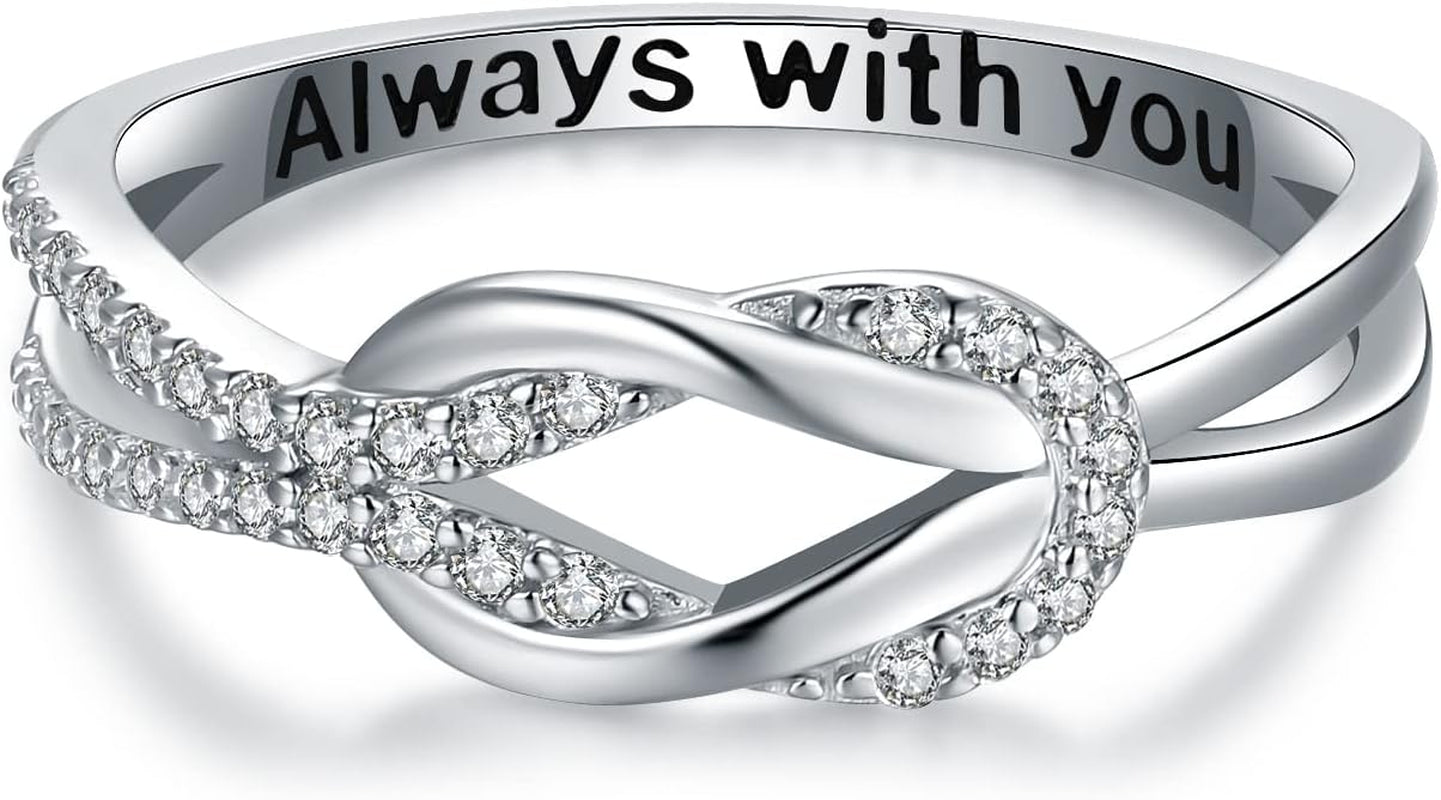 925 Sterling Silver Love Knot Ring for Mother and Daughter Square Knot Ring for Couple Friendship Kont Rings Mother'S Day Birthday Valentine'S Day Christmas Jewelry Gifts for Women