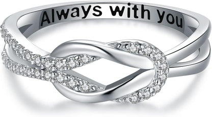 925 Sterling Silver Love Knot Ring for Mother and Daughter Square Knot Ring for Couple Friendship Kont Rings Mother'S Day Birthday Valentine'S Day Christmas Jewelry Gifts for Women