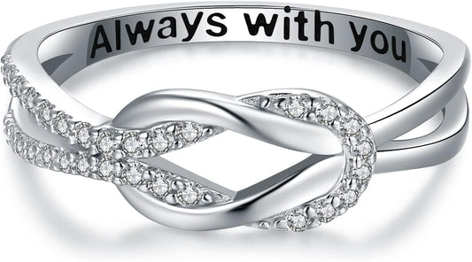 925 Sterling Silver Love Knot Ring for Mother and Daughter Square Knot Ring for Couple Friendship Kont Rings Mother'S Day Birthday Valentine'S Day Christmas Jewelry Gifts for Women