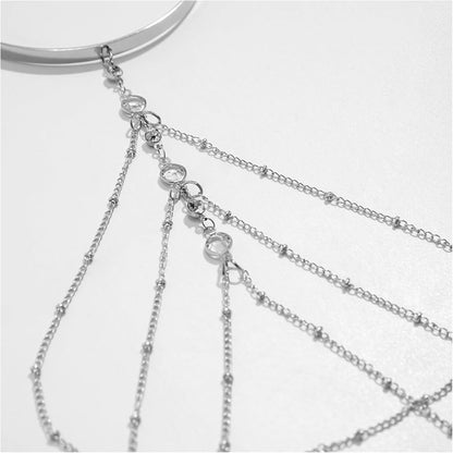 Simple Crystal Bead Tassel Upper Arm Chain Bracelet Multi-Layered Bikini Armlet Rhinestone Adjustable Open Arm Cuff Bangle Bracelets Summer Beach Body Jewelry for Women