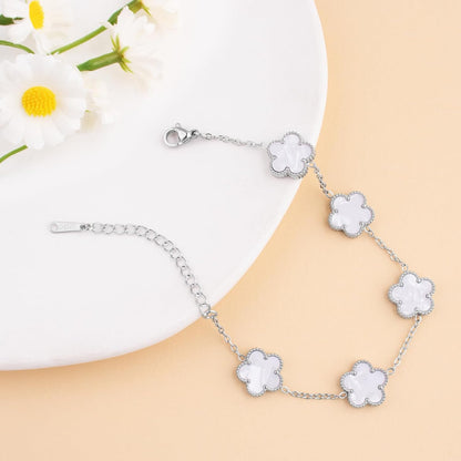 18K Silver/Gold Bracelets Set for Women (Skin-Friendly&Fade-Resistant) Four Leaf Clover Trendy Lucky Bracelet (Double Sided) Silver/Gold Jewelry Set for Women Birthdays Holidays Gifts 3Pcs