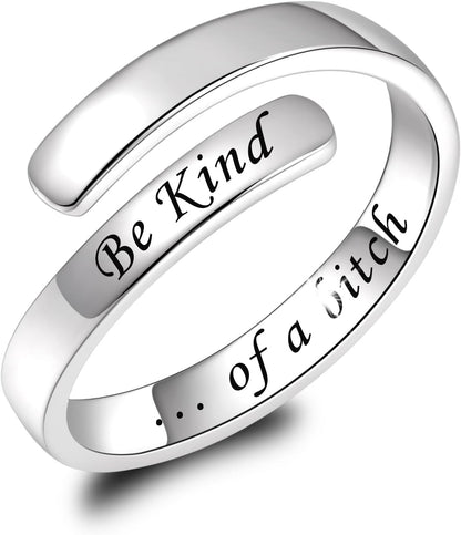 BEILIN 925 Sterling Silver Inspirational Jewelry Rings Adjustable Ring Personality Encouragement Gift for Teens Women