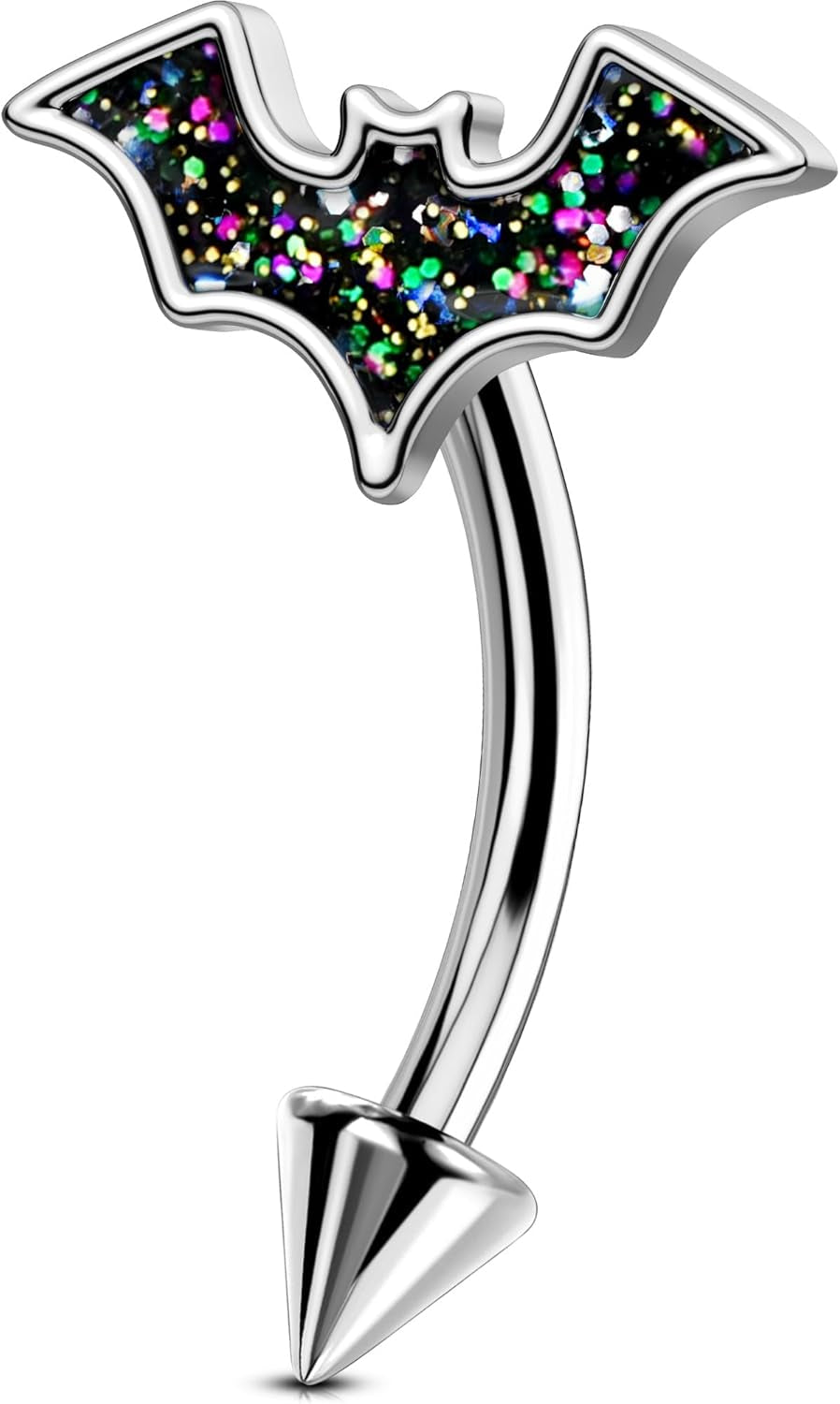 OUFER Bat Halloween Rook Piercing Jewelry, 316L Surgical Steel Eyebrow Piercing Jewelry, Multicolor Glitter Rook Earrings for Women, Hypoallergenic Eyebrow Rings, 16G 8Mm Curved Barbell