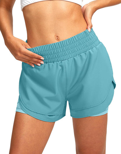 Soothfeel Women'S 2 in 1 Running Shorts High Waisted Athletic Shorts Exercise Gym Workout Shorts for Women with Pockets