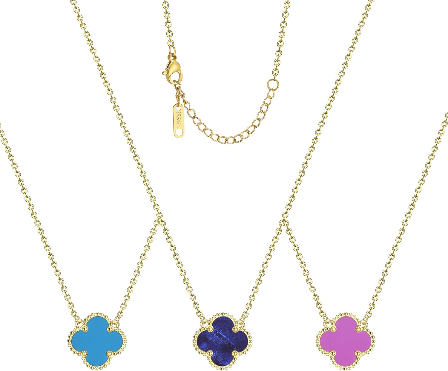 Clover Pendant Necklace Set for Women 18K Gold Plated Four Leaf Clover Necklace Lucky Simple Jewelry Gifts for Women 3Pcs