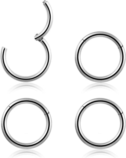 4Pcs 16G 18G 20G Surgical-Steel-Piercing-Ring-Nose-Rings-Hinged-Hoop-Earrings,6Mm 8Mm 10Mm 12Mm Seamless Stainless Steel Clicker Eyebrow Septum Piercing Hoop,Sliver Black Gold Rose Gold Rainbow Body Jewelry Set