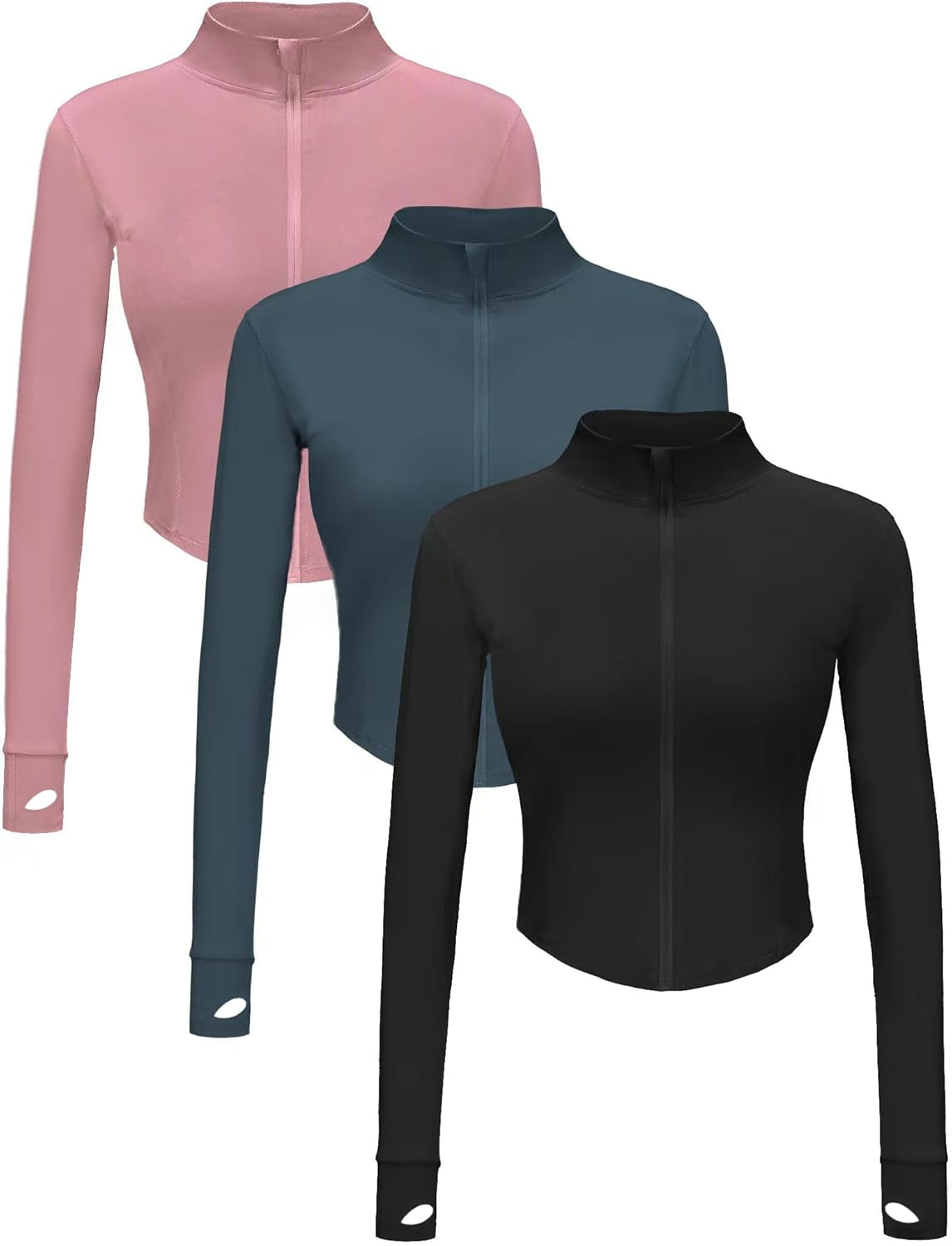 Dalavch 3 pack women's cropped workout jacket in black slim fit design