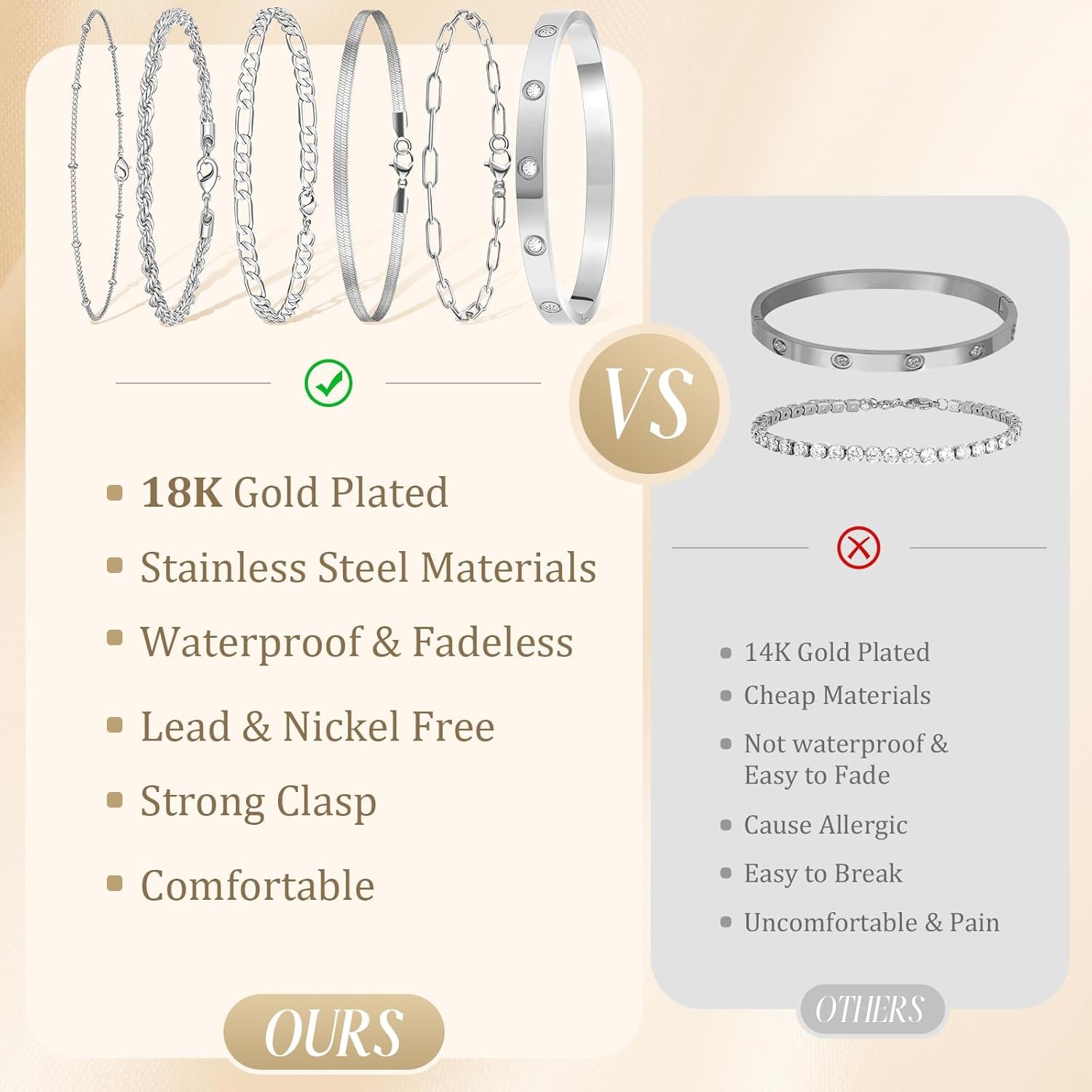 Gold Bracelets for Women Non Tarnish, Dainty 18K Gold Plated Bracelets Stack Trendy Waterproof Stackable Bangles, Cuban Link Paperclip Chain Jewelry Set Fashion Accessories Gifts for Women