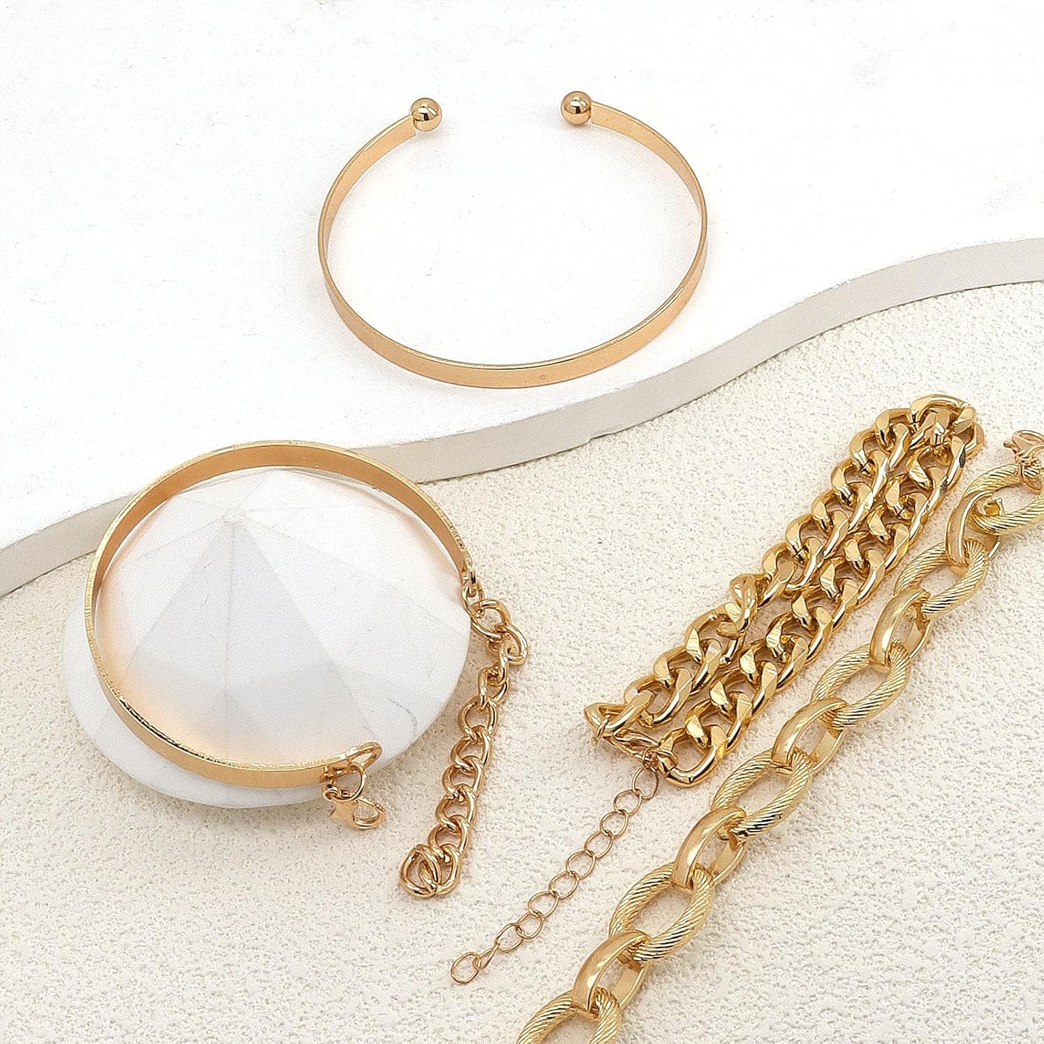 Chunky Gold Bracelets for Women Boho Stackable Bangle Cuff Bracelet Set Layered Link Chain Bracelet Adjustable Butterfly Pearl CZ Tennis Statement Bracelets Dainty Jewelry