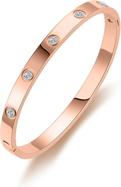 Woman wearing gold cubic zirconia friendship bangle set