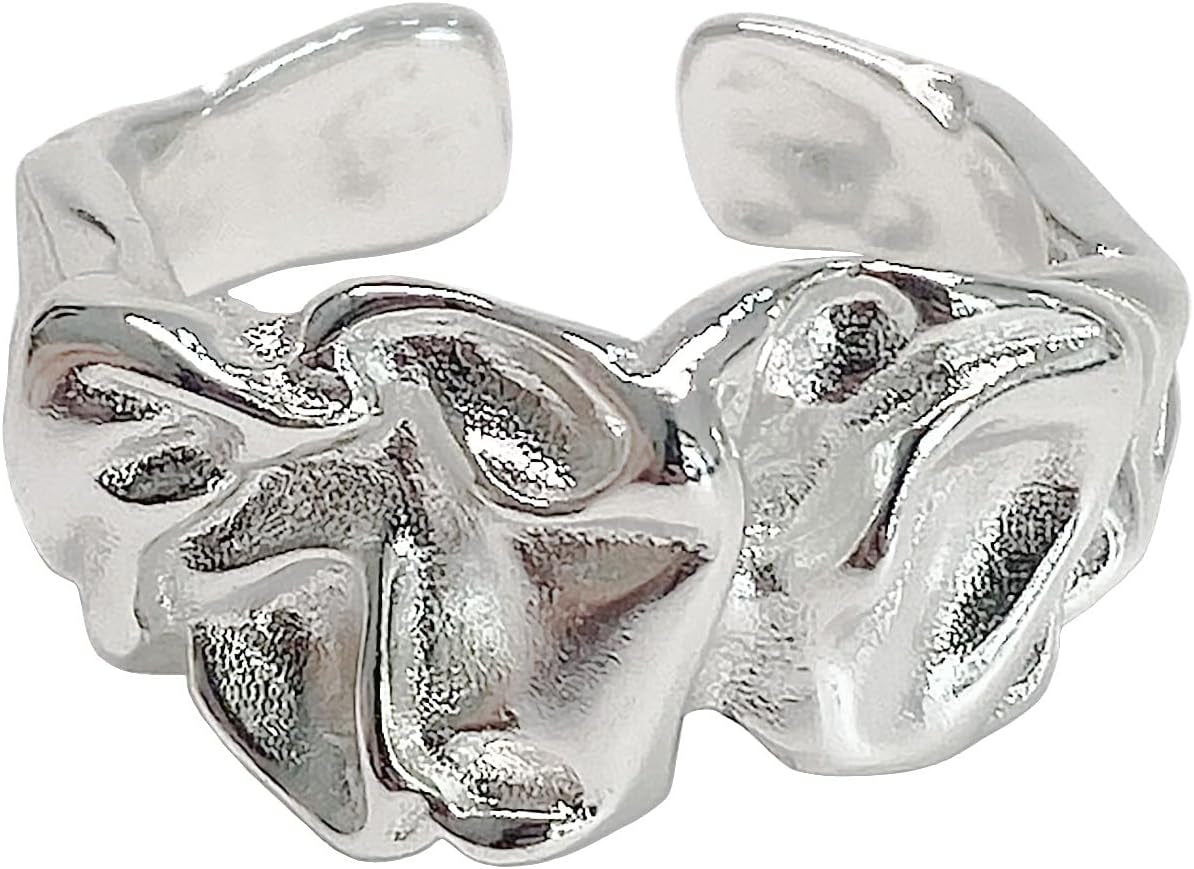 Handmade Vintage 925 Sterling Silver Wide Band Rings for Women/Men,Adjustable Thumb Finger Ring