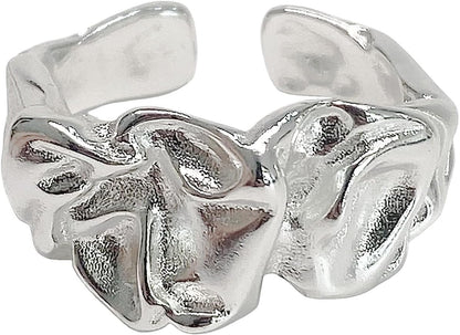 Handmade Vintage 925 Sterling Silver Wide Band Rings for Women/Men,Adjustable Thumb Finger Ring