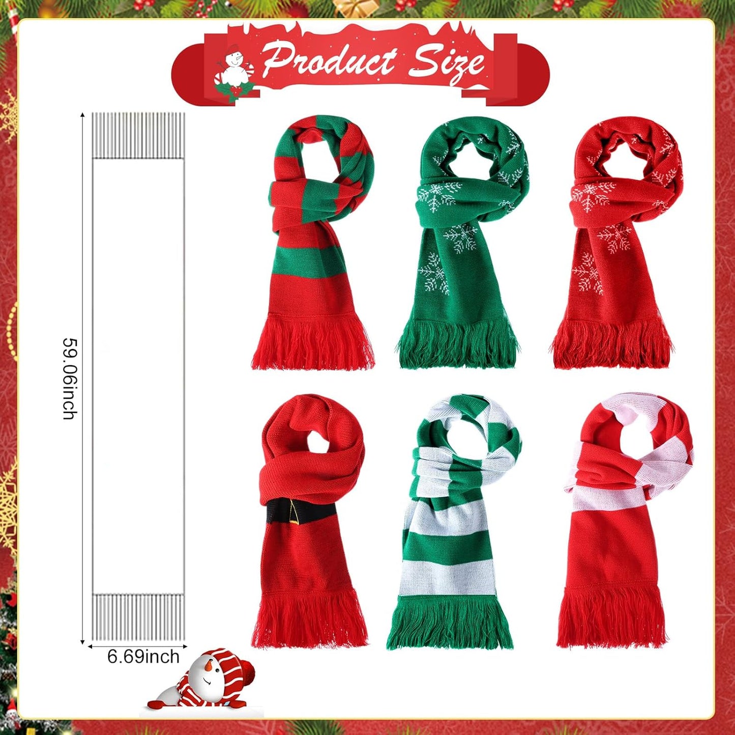 6 Pcs Christmas Scarf Bulk for Women Men Winter Snowflake Warm Knitted Large Scarf Long Shawl for Christmas Holiday