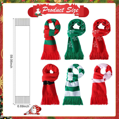 6 Pcs Christmas Scarf Bulk for Women Men Winter Snowflake Warm Knitted Large Scarf Long Shawl for Christmas Holiday