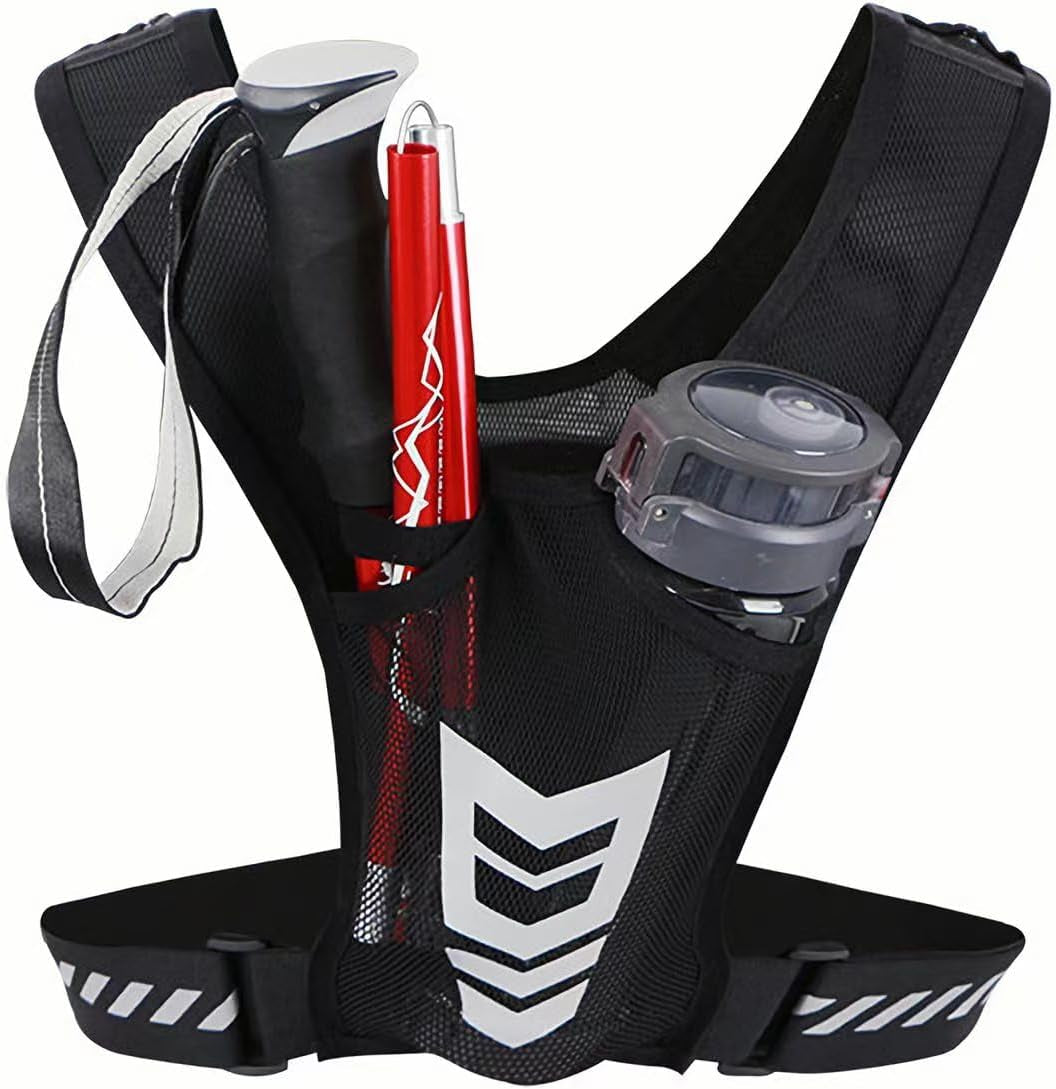 Reflective running vest showing secure phone pocket for smartphones