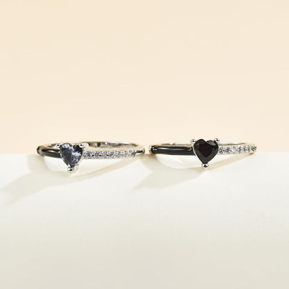 Love Me until I'M Me Again Black Heart-Cut Half Enamel Ring, S925 Sterling Silver Heart Rings Self-Love Ring Gift, Heart Rings Birthday Gifts for Women, Daughter, Wife, Friends