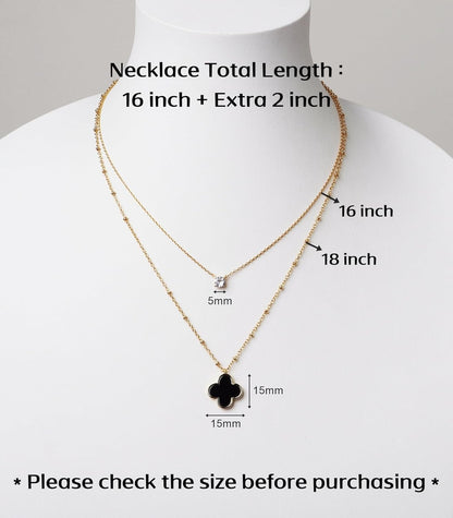 Layered Necklace for Women, 2 Strand Stainless Steel Chains with Clover, Butterfly or Heart Pendant, Dainty Fashion Jewelry Gift