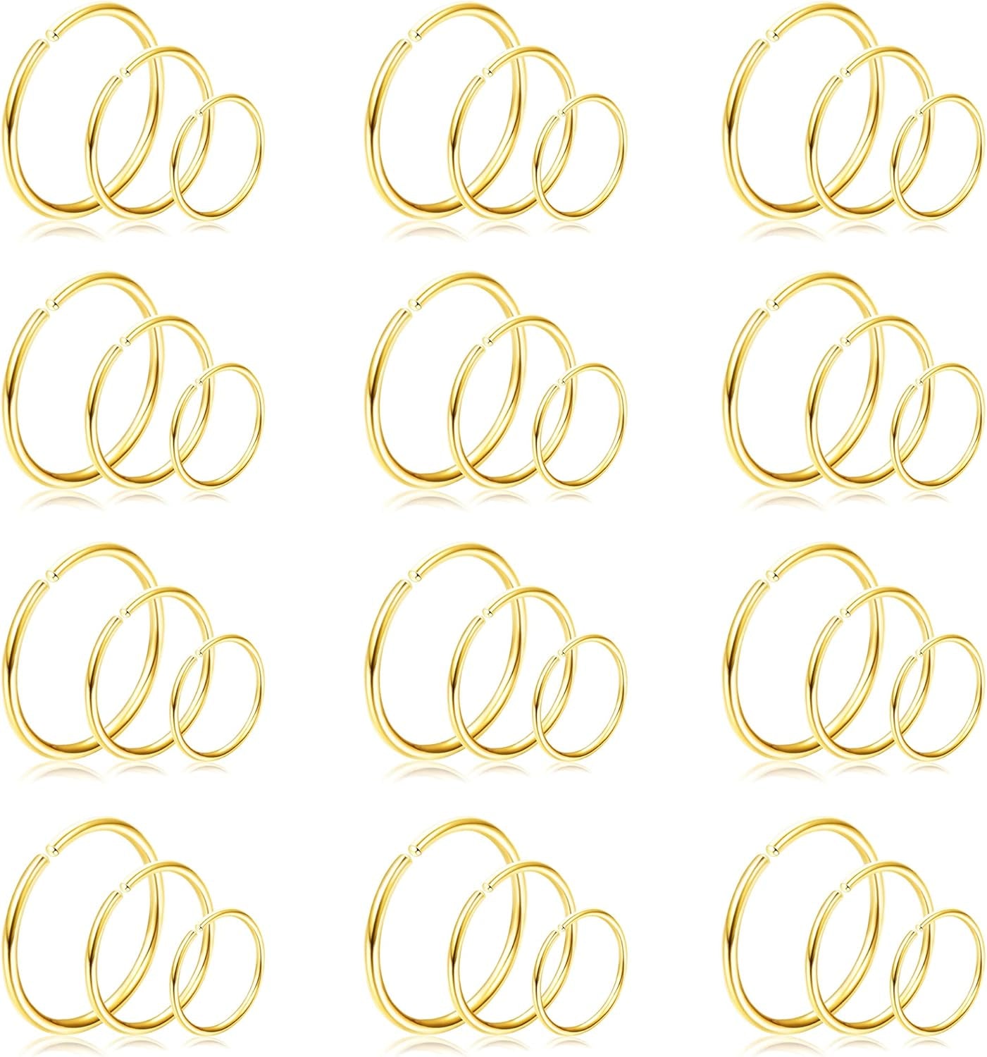 Drperfect 36Pcs 20G Nose Ring Hoop for Women Men 316L Stainless Steel Helix Tragus Lip Septum Ring Cartilage Earring Hoop Piercing Jewelry