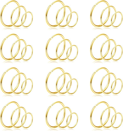 Drperfect 36Pcs 20G Nose Ring Hoop for Women Men 316L Stainless Steel Helix Tragus Lip Septum Ring Cartilage Earring Hoop Piercing Jewelry