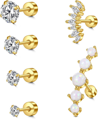 MODRSA 20G 16G Cartilage Earrings for Women Silver Gold Helix Piercing Jewelry Surgical Steel Hypoallergenic Flat Back Earrings Cartilage Hoop for Women Forward Helix Earring Tragus Jewelry Screw Back