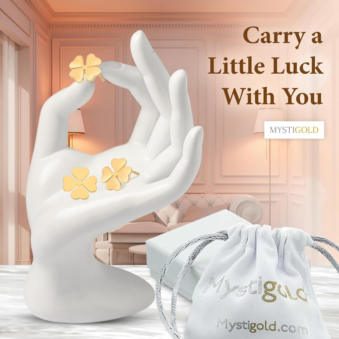 Clover Stud Earrings 18K Gold Plated I Hypoallergenic Earrings I Four Leaf Clover Flower Earrings I St Patricks Day Irish Four Leaf Clover Jewelry I Trendy Floral Stud Earrings I Lucky Jewelry Gift for Women